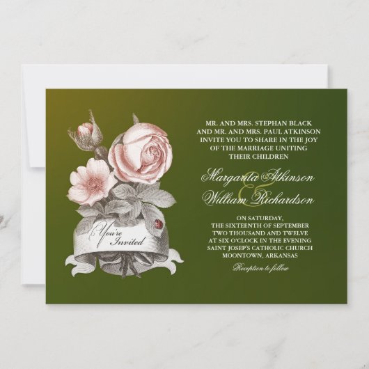 美しいヴィンテージグリーンの結婚式の招待状 招待状 (正面)