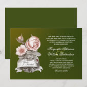 美しいヴィンテージグリーンの結婚式の招待状 招待状 (正面/裏面)