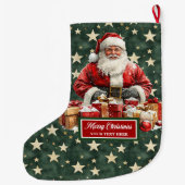 美しいヴィンテージサンタストッキングユア名前をカスタムする ラージクリスマスストッキング (裏面)