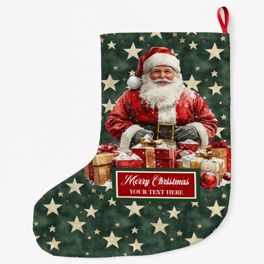 美しいヴィンテージサンタストッキングユア名前をカスタムする ラージクリスマスストッキング (裏面)