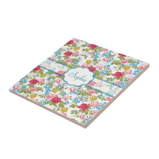 美しいヴィンテージシックトレンディーバラフローラルパターン タイル (側面)