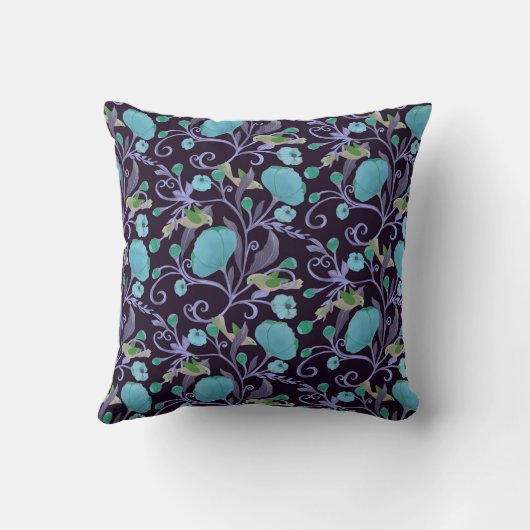 美しいヴィンテージスタイルの花、つる植物、緑の鳥 クッション (裏面)