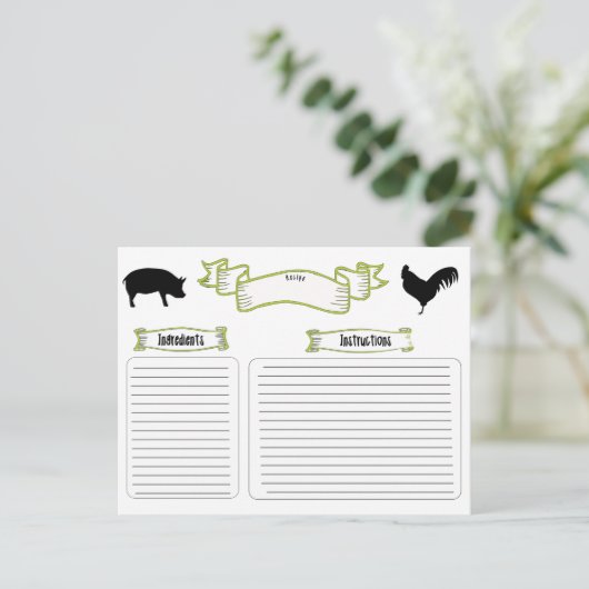 美しいヴィンテージスタイルレシピカードと動物 ポストカード (スタンド正面)