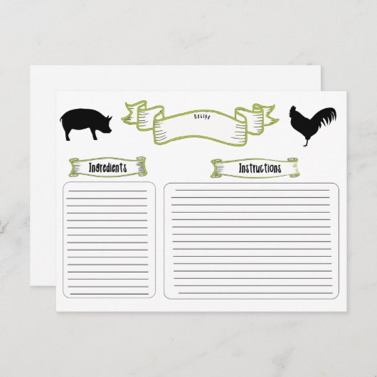 美しいヴィンテージスタイルレシピカードと動物 ポストカード (正面/裏面)