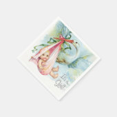 美しいヴィンテージストークベビーガールシャワー スタンダードカクテルナプキン (角)