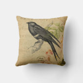 美しいヴィンテージスワローバードフローラコラージュ クッション (裏面)