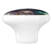 美しいヴィンテージティール（緑がかった色）と紫のバラ セラミックノブ (側面)