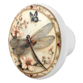 美しいヴィンテージトンボピンクの花蝶 セラミックノブ (右)