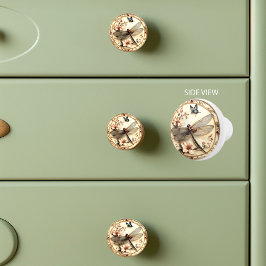 美しいヴィンテージトンボピンクの花蝶 セラミックノブ