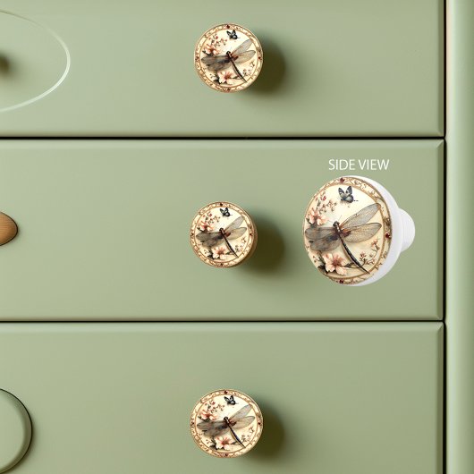 美しいヴィンテージトンボピンクの花蝶 セラミックノブ