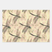 美しいヴィンテージトンボ模様フラット ラッピングペーパーシート (正面)