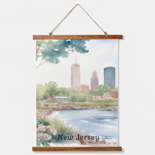 美しいヴィンテージニュージャージーウォーターカラーアート 吊り下げ型タペストリー (正面)