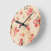 美しいヴィンテージバラやその他の花 ラウンド壁時計 (傾斜)