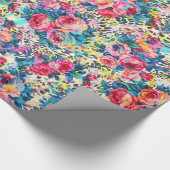 美しいヴィンテージバラフローラ水色ヒョウ ラッピングペーパー (角)