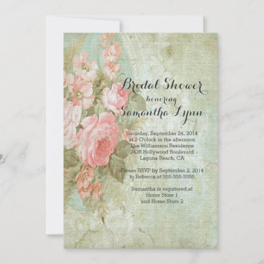 美しいヴィンテージバラブライダルシャワー 招待状 (正面)