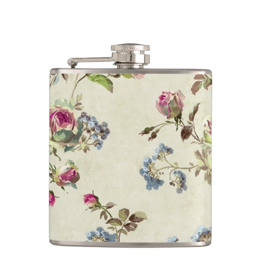 美しいヴィンテージバラ花のパターンshabbychic フラスク (正面)