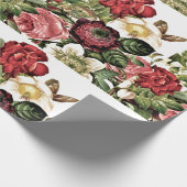 美しいヴィンテージバラ/ダークレッドとアイボリー ラッピングペーパー (角)