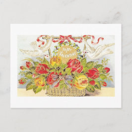 美しいヴィンテージバレンタインデー&バラバスケット シーズンポストカード