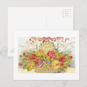 美しいヴィンテージバレンタインデー&バラバスケット シーズンポストカード (正面/裏面)