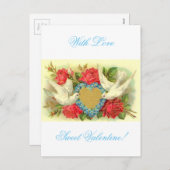 美しいヴィンテージバレンタインデー&バラ シーズンポストカード (正面/裏面)