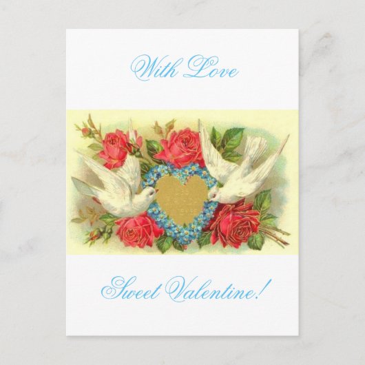 美しいヴィンテージバレンタインデー&バラ シーズンポストカード (正面)