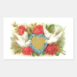 美しいヴィンテージバレンタインデー&バラ 長方形シール