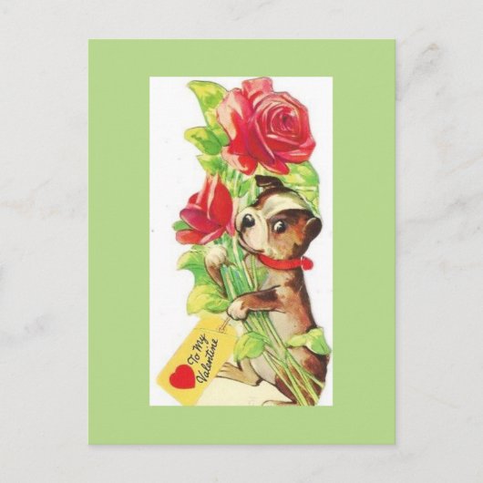 美しいヴィンテージバレンタインボストンテリアパピー シーズンポストカード (正面)