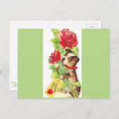 美しいヴィンテージバレンタインボストンテリアパピー シーズンポストカード (正面/裏面)