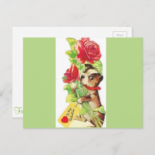 美しいヴィンテージバレンタインボストンテリアパピー シーズンポストカード (正面/裏面)