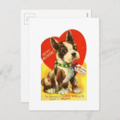 美しいヴィンテージバレンタインボストンテリアパピー シーズンポストカード (正面/裏面)