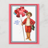 美しいヴィンテージバレンタインボーイwi/ハートバルーン ポストカード (正面)