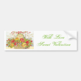 美しいヴィンテージバレンタイン·ドブ&バラズ·バスケット バンパーステッカー