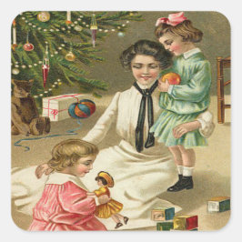 美しいヴィンテージビクトリアンファミリークリスマス小 スクエアシール