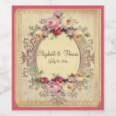 美しいヴィンテージビクトリアンフレームピンクローズワイン ワインラベル (シングルラベル)