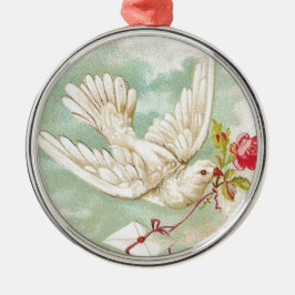 美しいヴィンテージビクトリアン鳩レター メタルオーナメント