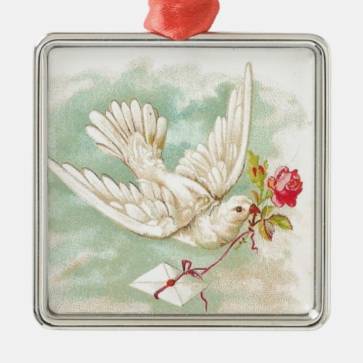 美しいヴィンテージビクトリアン鳩レター メタルオーナメント (正面)
