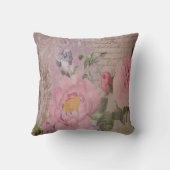 美しいヴィンテージピンクと青のバラと花 クッション (裏面)