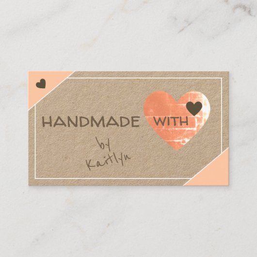 美しいヴィンテージピンククラフト紙かわいらしハート 名刺 (正面)