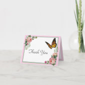 美しいヴィンテージピンクローズボタニカル サンキューカード (正面)