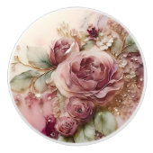 美しいヴィンテージピンクローズ セラミックノブ (正面)