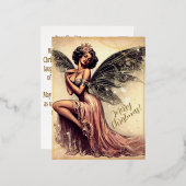 美しいヴィンテージフェアリーメリークリスマスグリーンレトロ 箔シーズンポストカード (正面/裏面)