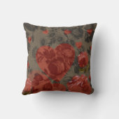 美しいヴィンテージフローラの赤いハート クッション (裏面)