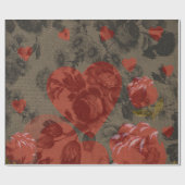 美しいヴィンテージフローラの赤いハート ラッピングペーパー (フラット)