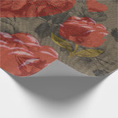 美しいヴィンテージフローラの赤いハート ラッピングペーパー (角)
