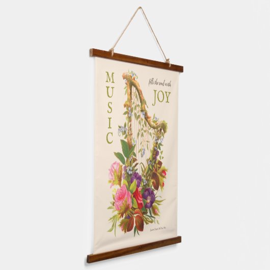 美しいヴィンテージフローラハープ音楽引用文CC1218 吊り下げ型タペストリー (傾斜あり)