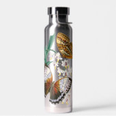 美しいヴィンテージフローラバタフライイラストレーション ウォーターボトル (左面)