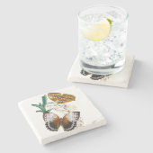 美しいヴィンテージフローラバタフライイラストレーション ストーンコースター (横)