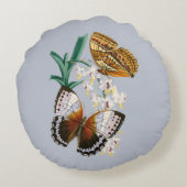 美しいヴィンテージフローラバタフライイラストレーション ラウンドクッション (裏面)