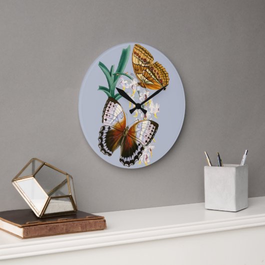 美しいヴィンテージフローラバタフライイラストレーション ラージ壁時計 (オフィス)