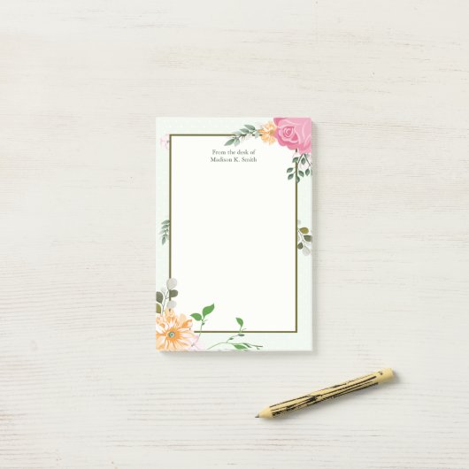 美しいヴィンテージフローラパーソナライズされた受付係 ポストイット (デスク上)